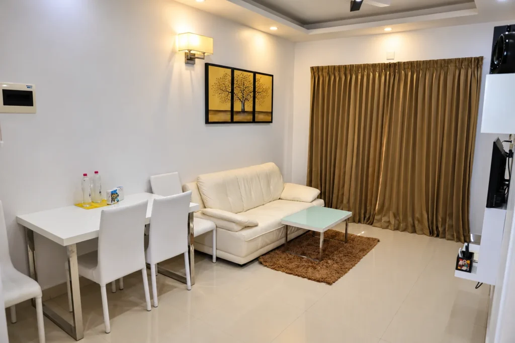 Two-bedroom apartment living and dining room, Le Villagio Sulthan Bathery